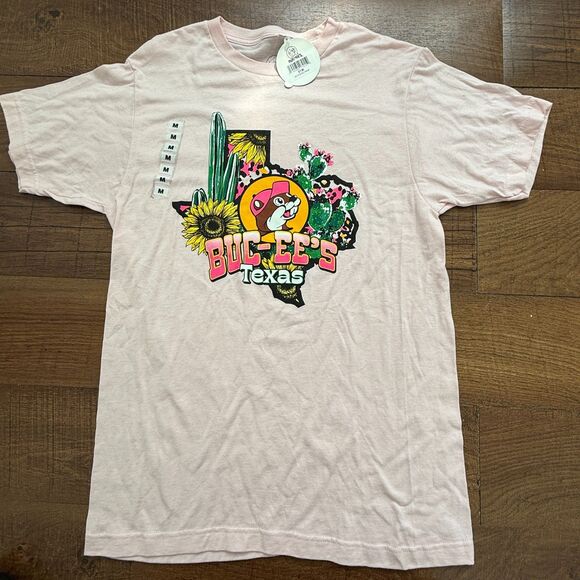 NWT Buc-ee's Shirt Mens M Cactus Pink Short Sleeve Texas Beaver Graphic Tee - Picture 1 of 11
